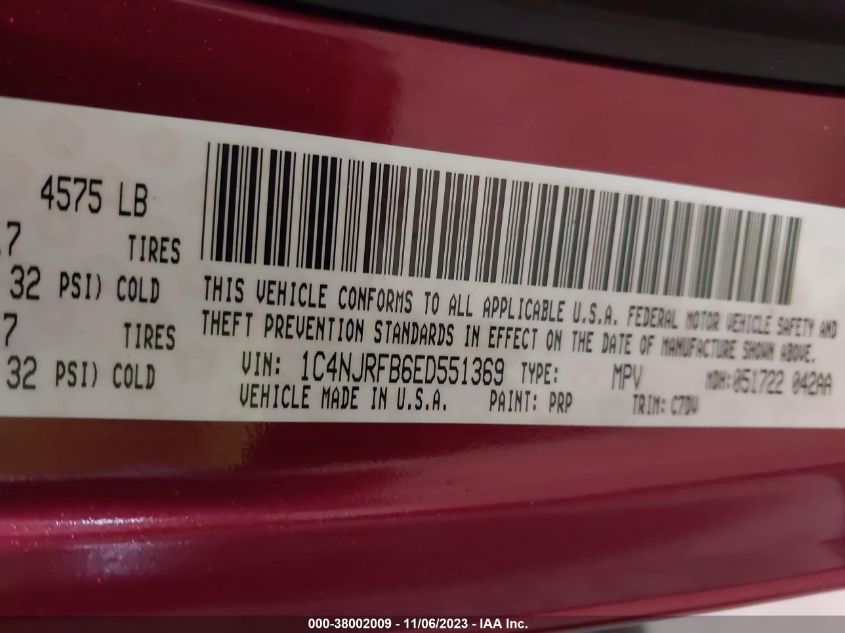 2014 JEEP PATRIOT LATITUDE - 1C4NJRFB6ED551369