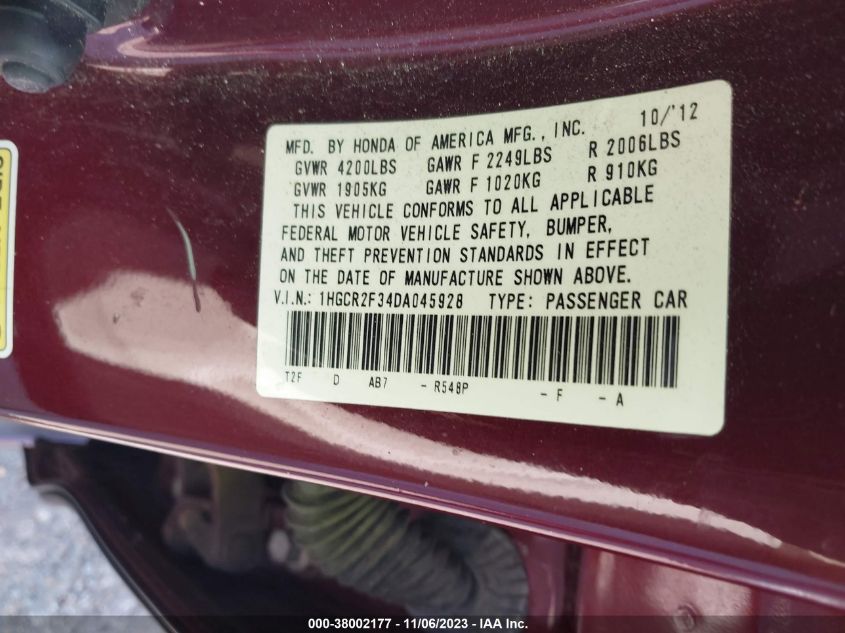 2013 HONDA ACCORD SDN LX 1HGCR2F34DA045928