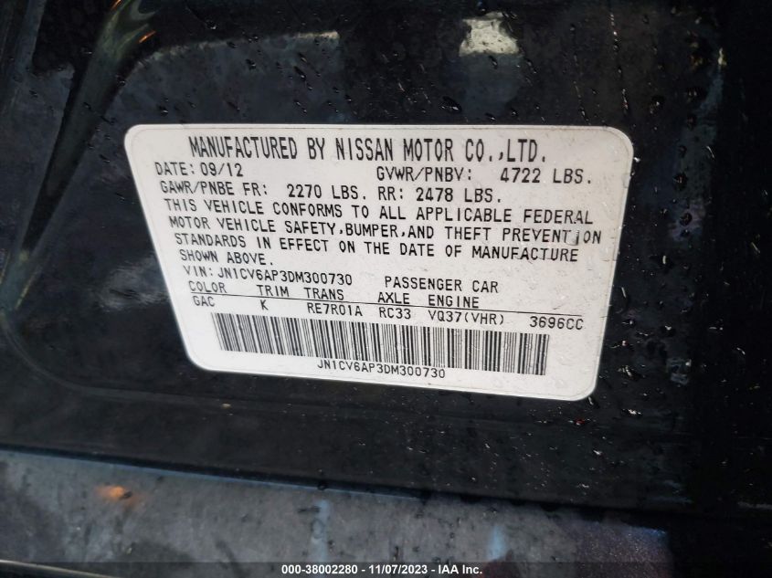 2013 INFINITI G37 JOURNEY JN1CV6AP3DM300730