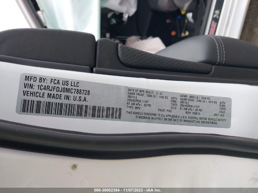 2021 JEEP GRAND CHEROKEE SRT 4X4 1C4RJFDJ0MC788728