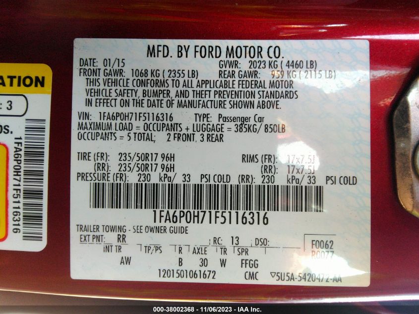 2015 FORD FUSION SE - 1FA6P0H71F5116316