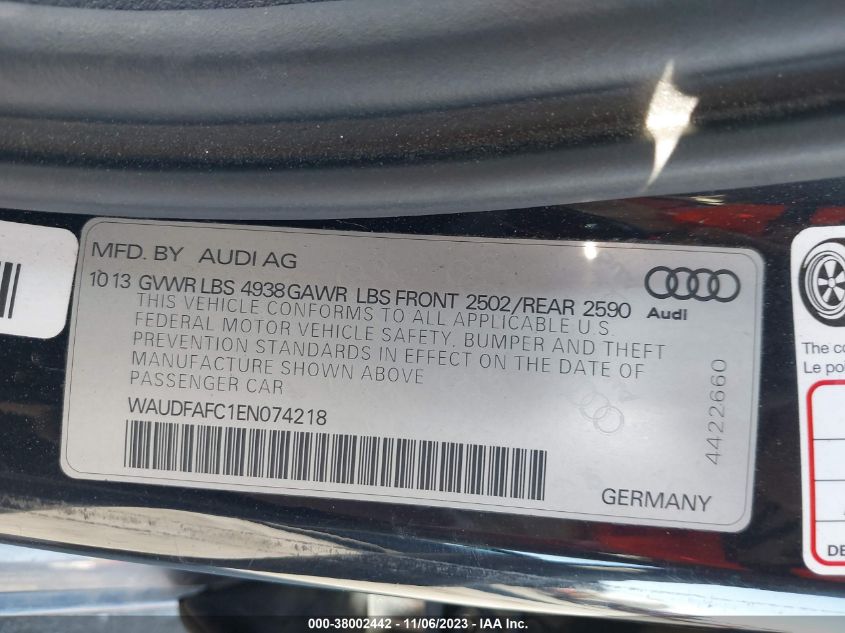 2014 AUDI A6 2.0T PREMIUM - WAUDFAFC1EN074218