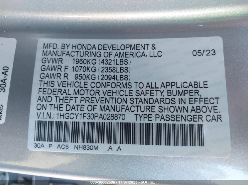 2023 HONDA ACCORD EX - 1HGCY1F30PA028870