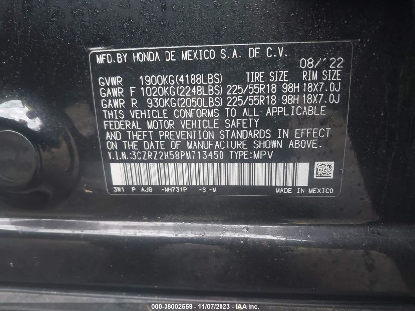 2023 HONDA HR-V SPORT - 3CZRZ2H58PM713450