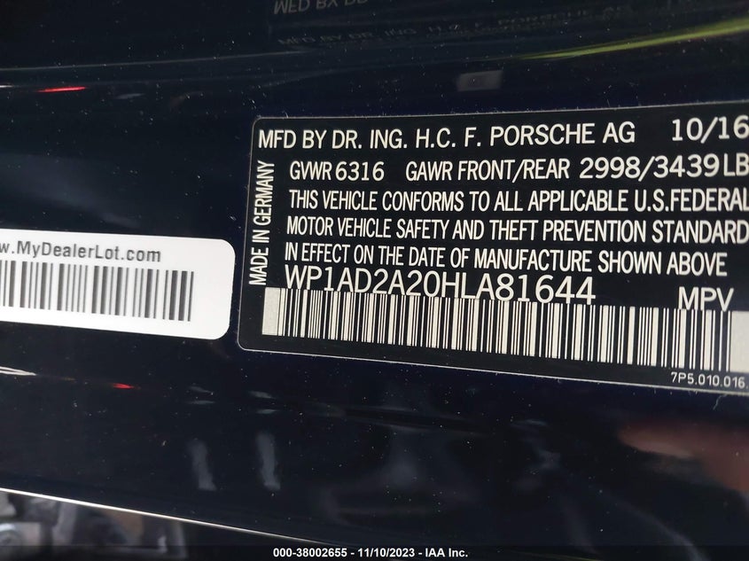VIN WP1AD2A20HLA81644 2017 PORSCHE CAYENNE GTS