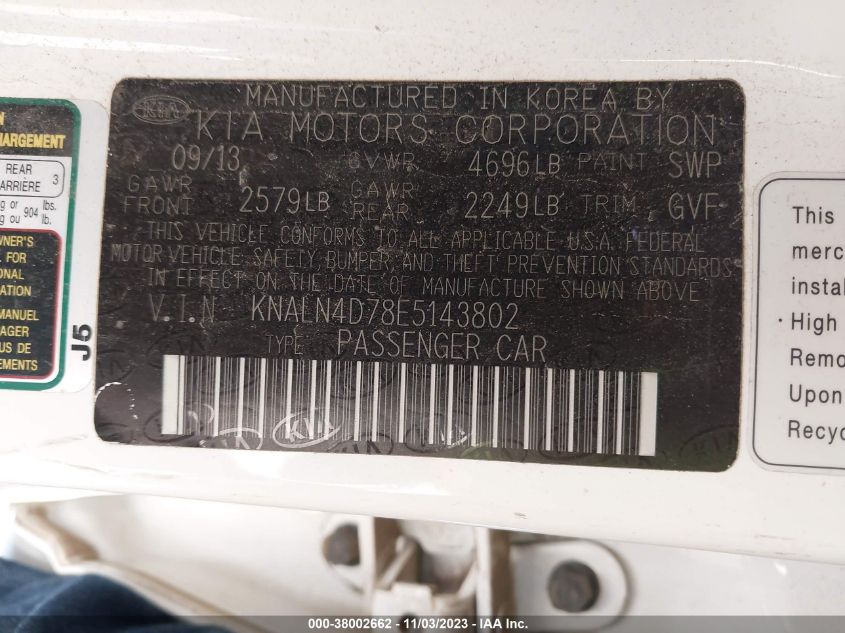 2014 KIA CADENZA PREMIUM KNALN4D78E5143802