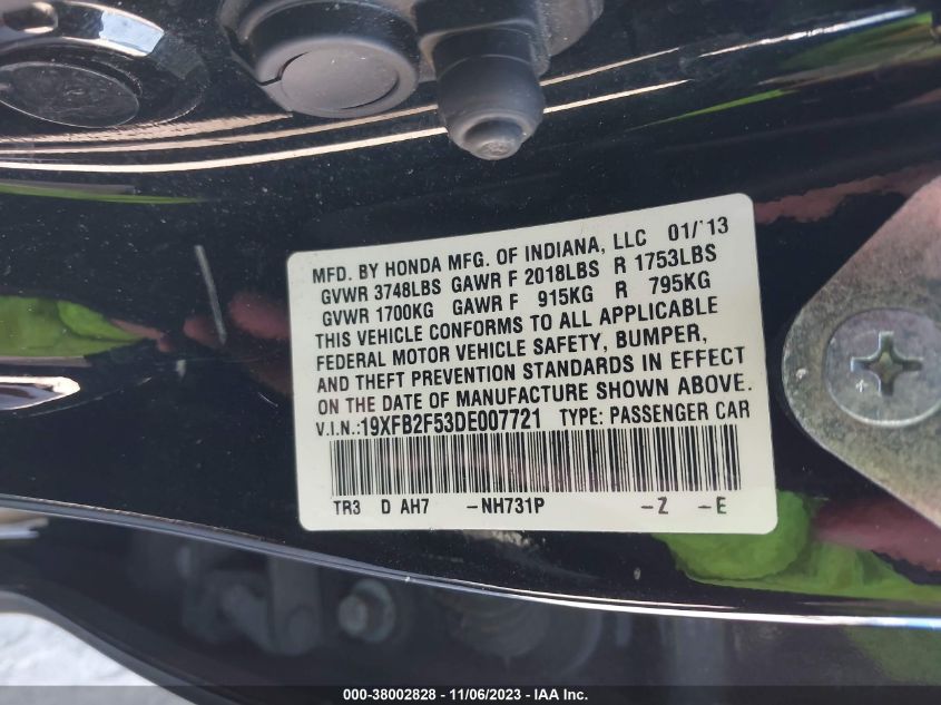 2013 HONDA CIVIC LX - 19XFB2F53DE007721