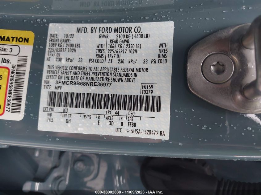 2022 FORD BRONCO SPORT BIG BEND - 3FMCR9B68NRE36977