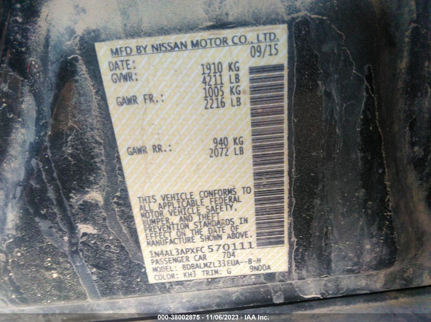 2015 NISSAN ALTIMA 2.5 SV - 1N4AL3APXFC570111