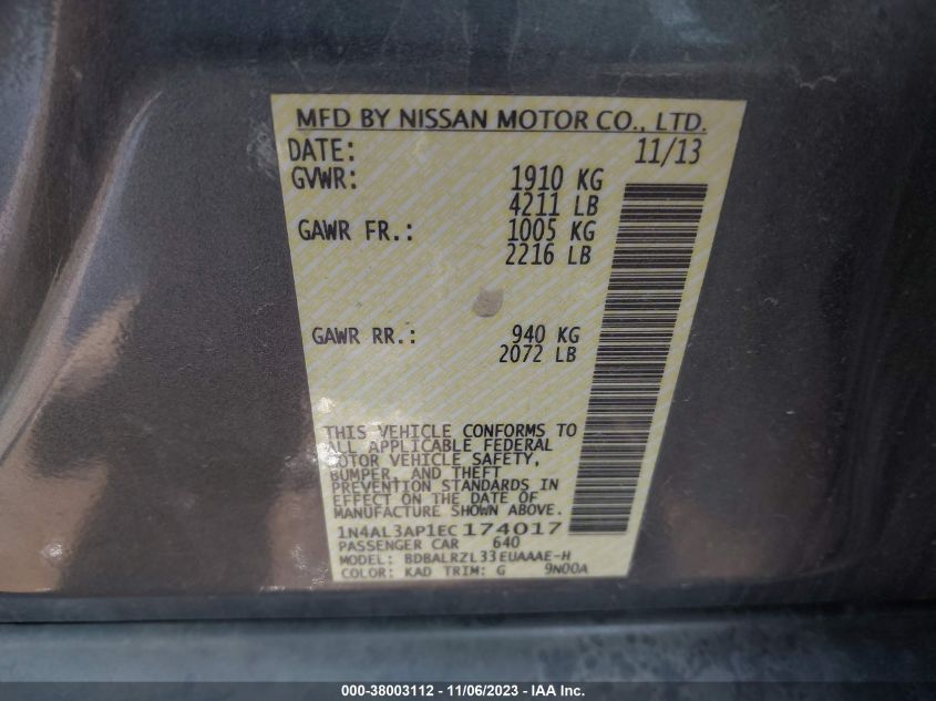 2014 NISSAN ALTIMA 2.5 S - 1N4AL3AP1EC174017