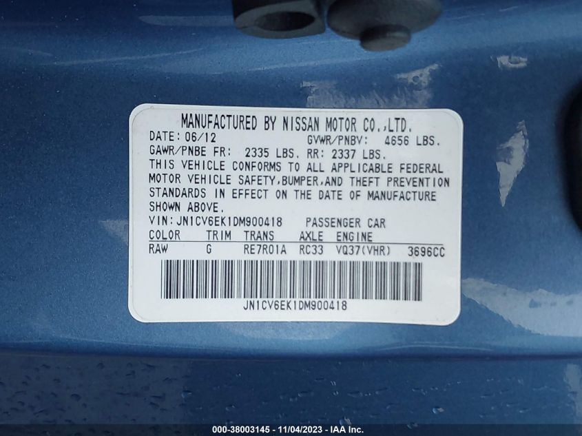 2013 INFINITI G37 JOURNEY JN1CV6EK1DM900418