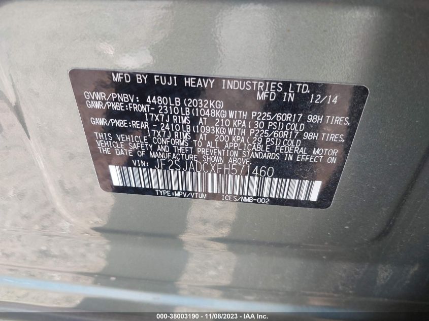 2015 SUBARU FORESTER 2.5I PREMIUM - JF2SJADCXFH571460