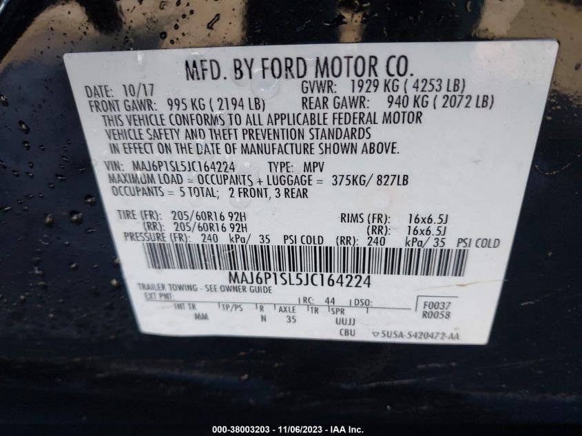 2018 FORD ECOSPORT S - MAJ6P1SL5JC164224