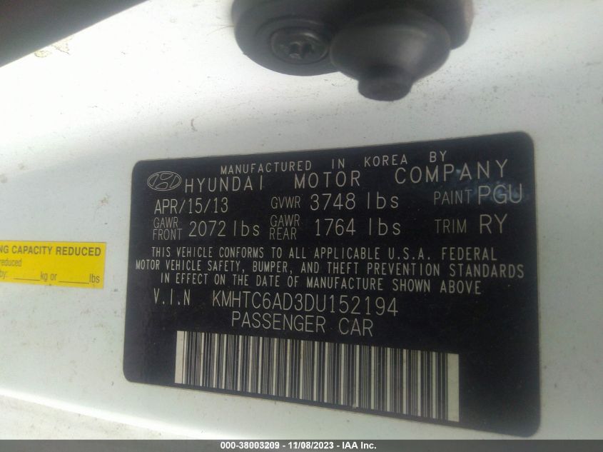 2013 HYUNDAI VELOSTER MIX KMHTC6AD3DU152194