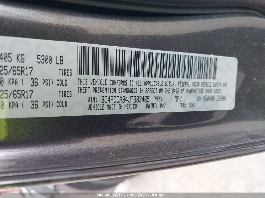 VIN 3C4PDCAB4JT383465 2018 DODGE JOURNEY SE