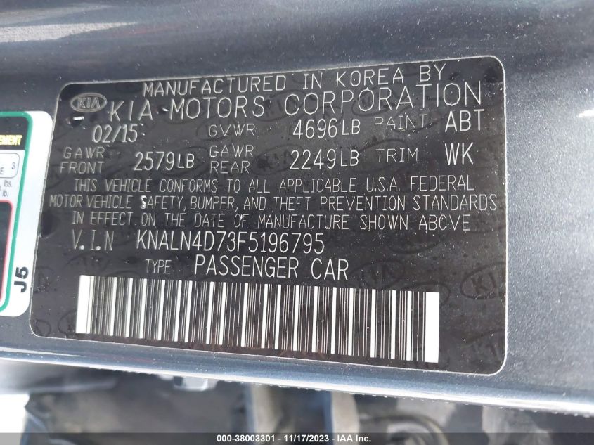 2015 KIA CADENZA PREMIUM KNALN4D73F5196795