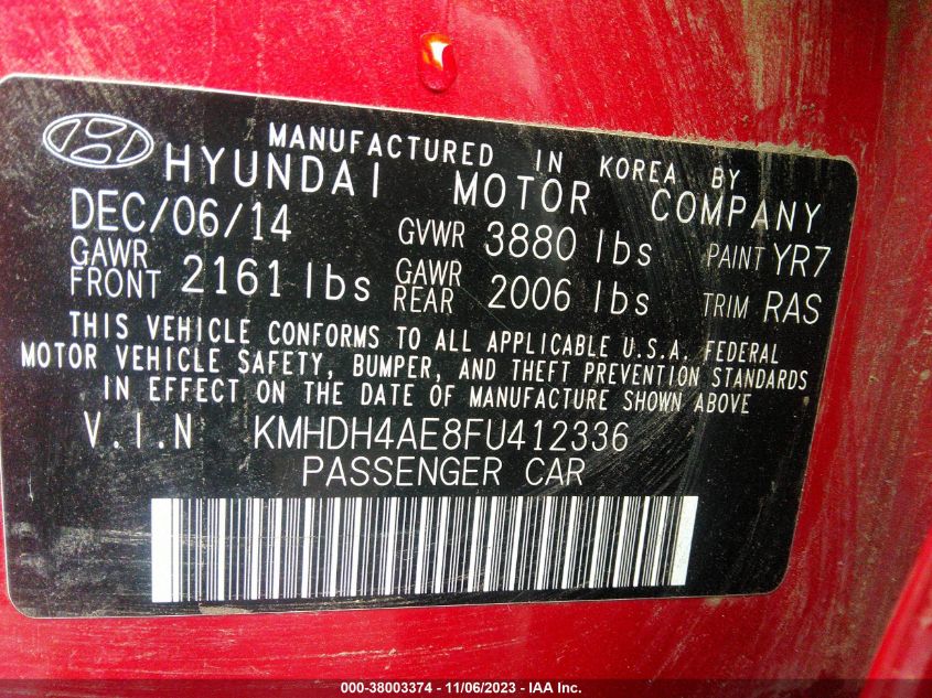 2015 HYUNDAI ELANTRA SE - KMHDH4AE8FU412336