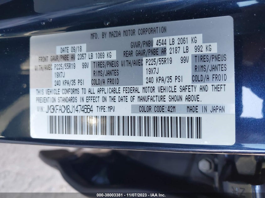VIN JM3KFACM8J1474664 2018 MAZDA CX-5 TOURING