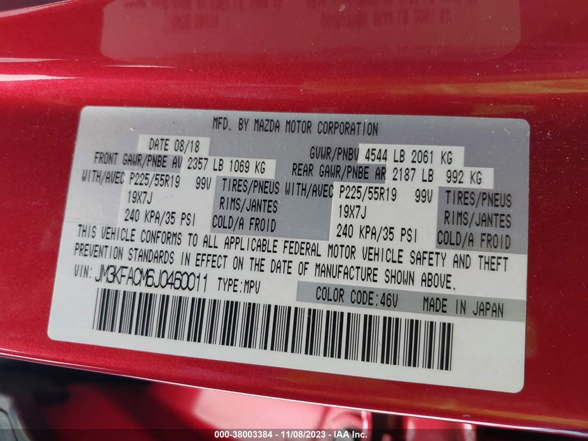 VIN JM3KFACM6J0460011 2018 MAZDA CX-5 TOURING