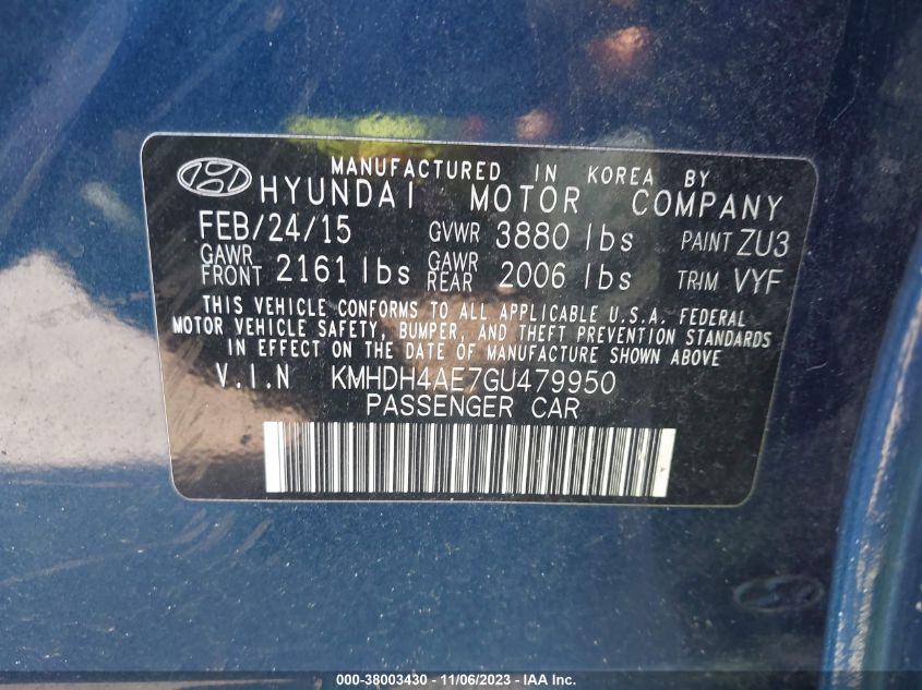 2016 HYUNDAI ELANTRA SE/SPORT/LIMITED - KMHDH4AE7GU479950