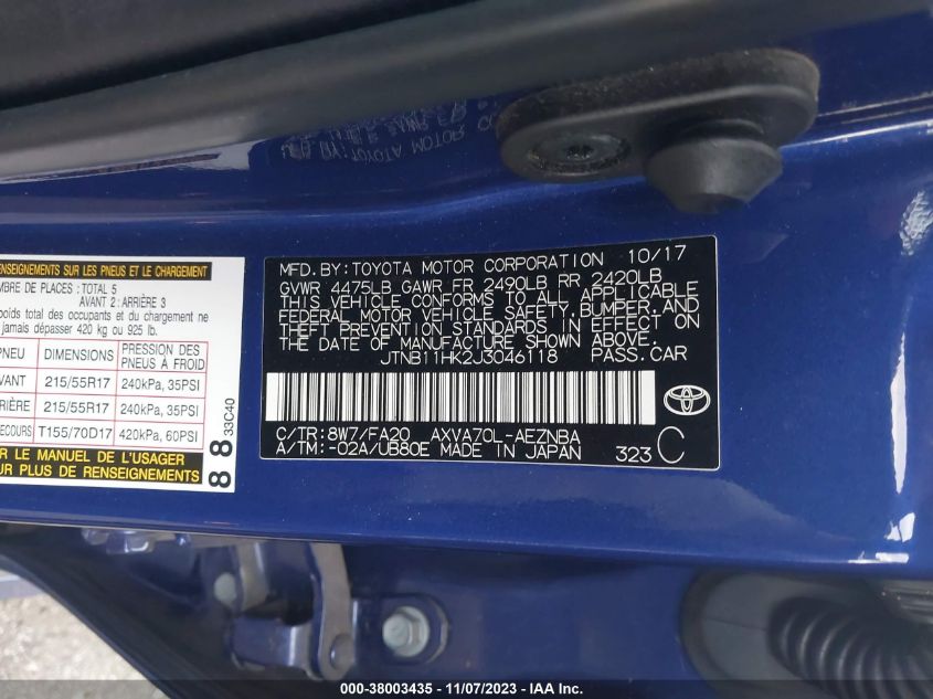 2018 TOYOTA CAMRY LE/SE/XLE/L - JTNB11HK2J3046118