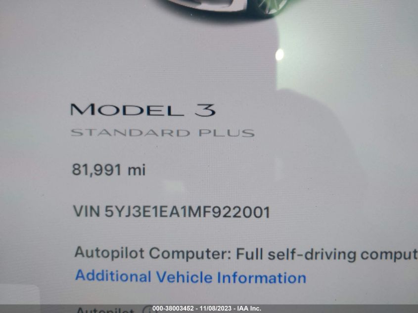 2021 TESLA MODEL 3 - 5YJ3E1EA1MF922001