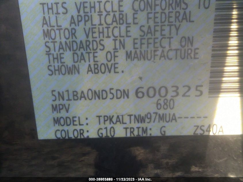 2013 NISSAN ARMADA SV 5N1BA0ND5DN600325