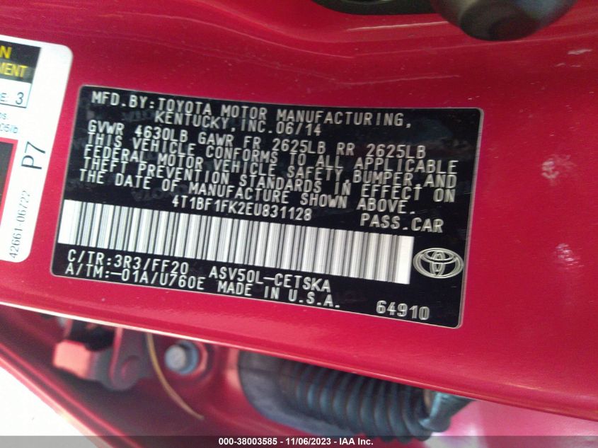 2014 TOYOTA CAMRY SE - 4T1BF1FK2EU831128