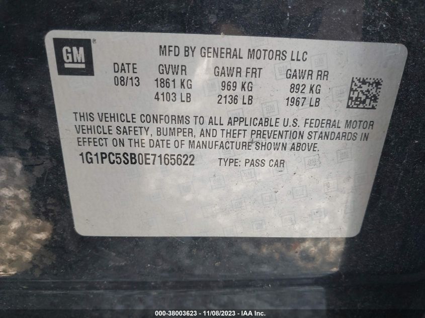2014 CHEVROLET CRUZE LT - 1G1PC5SB0E7165622