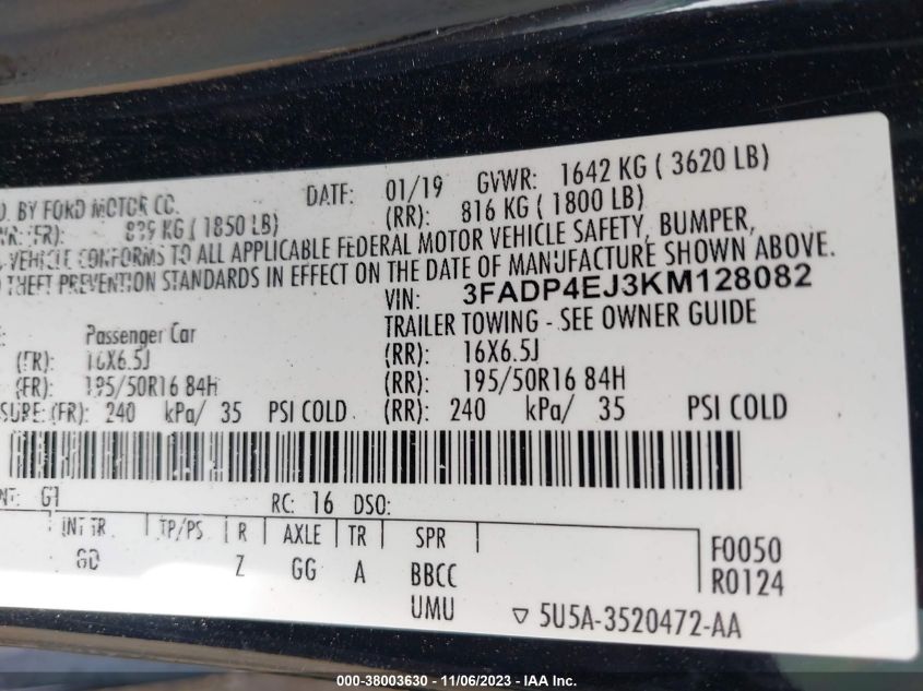 2019 FORD FIESTA SE - 3FADP4EJ3KM128082