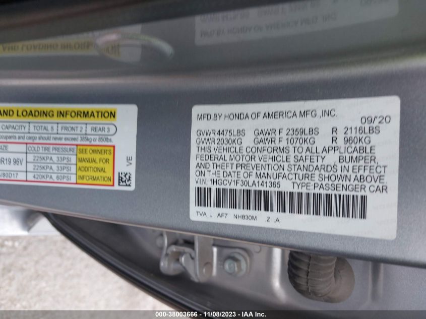 2020 HONDA ACCORD - 1HGVC1F30LA141365