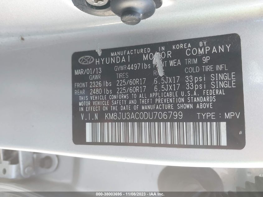 2013 HYUNDAI TUCSON GLS - KM8JU3AC0DU706799