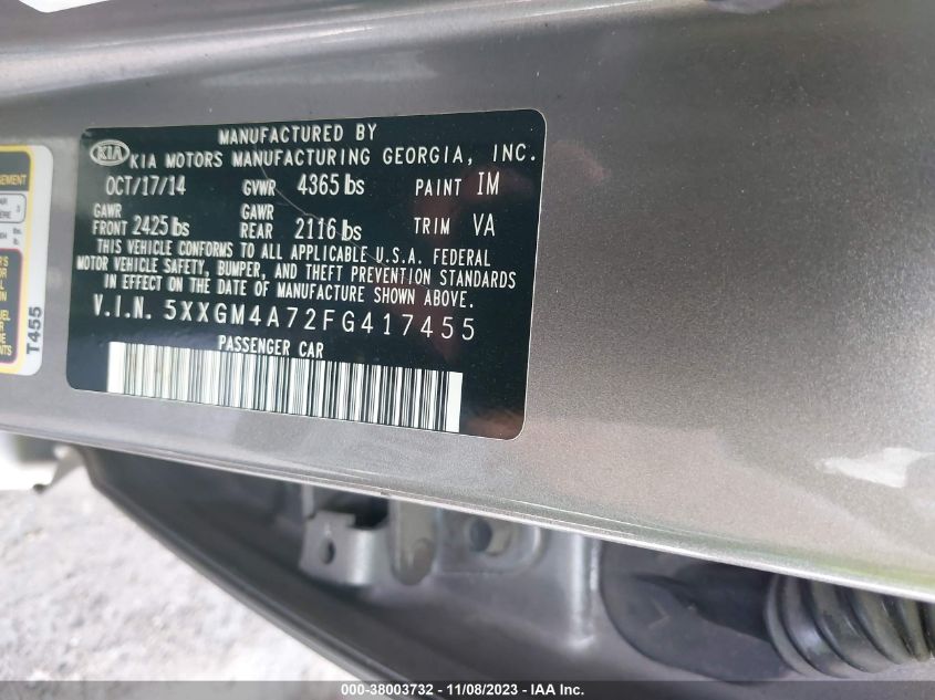 2015 KIA OPTIMA LX - 5XXGM4A72FG417455