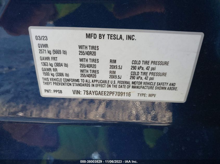 2023 TESLA MODEL Y - 7SAYGAEE2PF709116