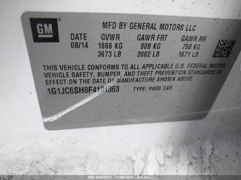 2015 CHEVROLET SONIC LT - 1G1JC6SH8F4101363
