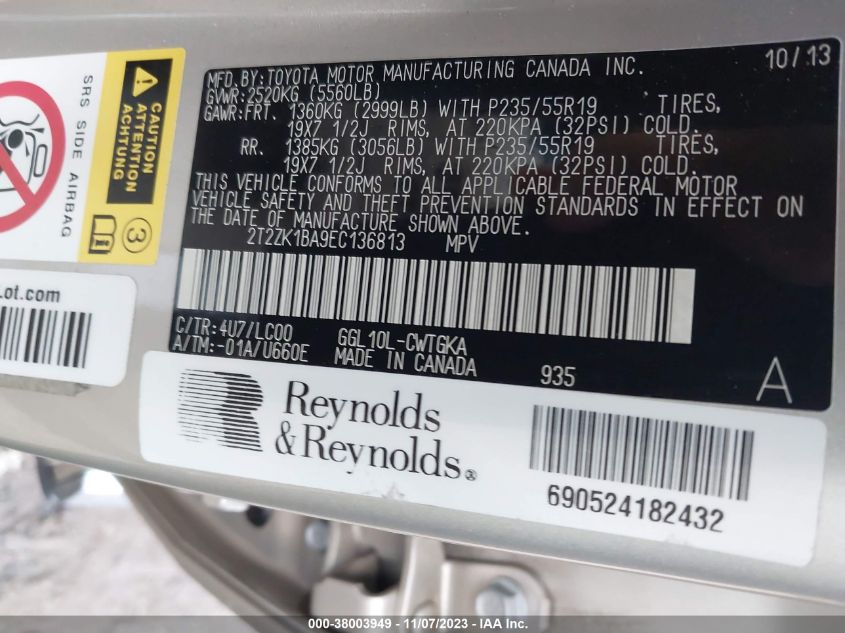 2014 LEXUS RX 350 350 - 2T2ZK1BA9EC136813