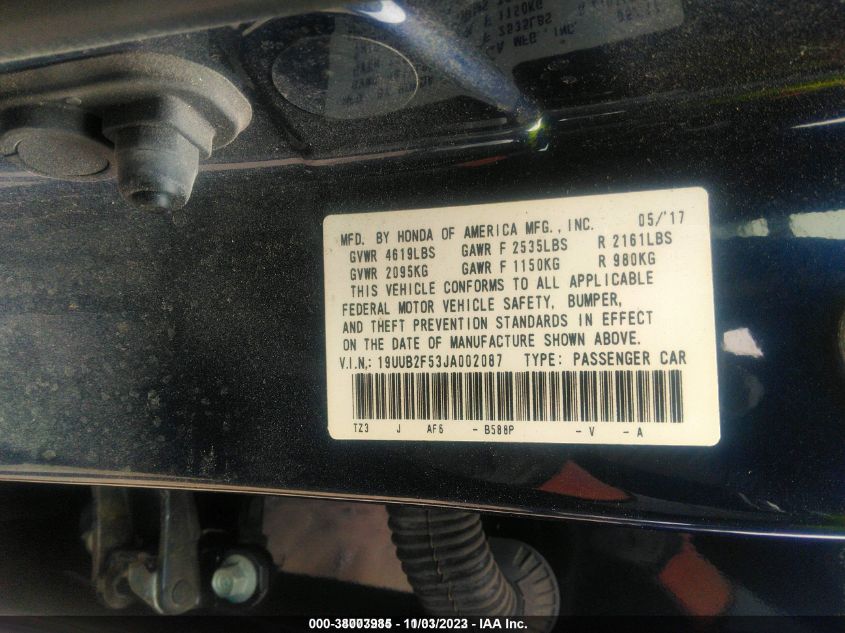 2018 ACURA TLX W/TECHNOLOGY PKG - 19UUB2F53JA002087