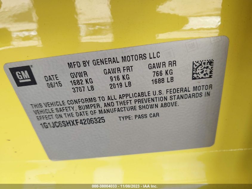 2015 CHEVROLET SONIC LT AUTO - 1G1JC6SHXF4206325