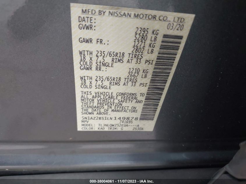 2020 NISSAN MURANO SV - 5N1AZ2BS1LN149878