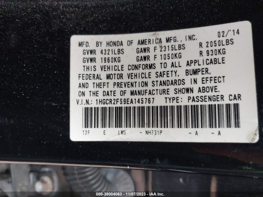 2014 HONDA ACCORD SPORT - 1HGCR2F59EA145767
