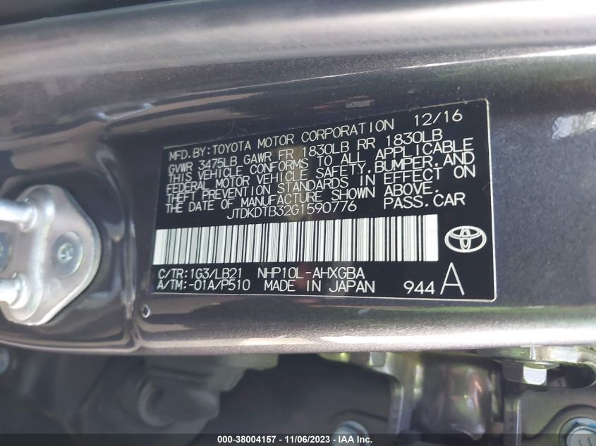 2016 TOYOTA PRIUS C - JTDKDTB32G1590776