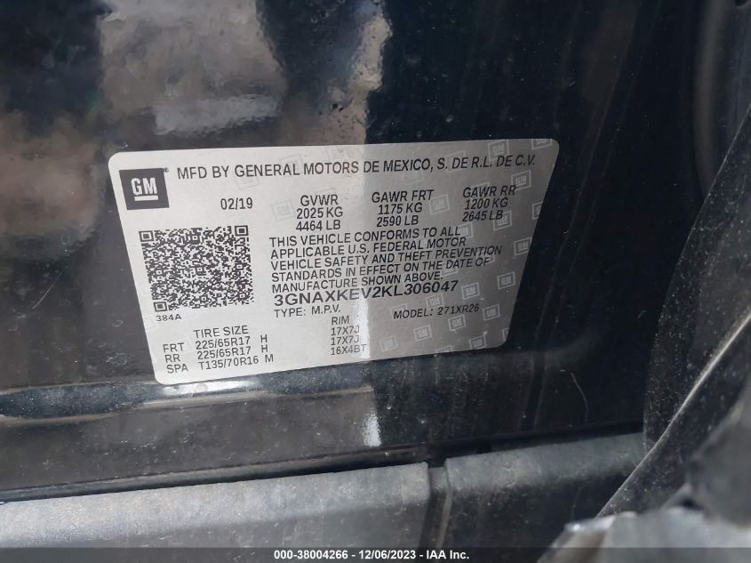 2019 CHEVROLET EQUINOX LT - 3GNAXKEV2KL306047