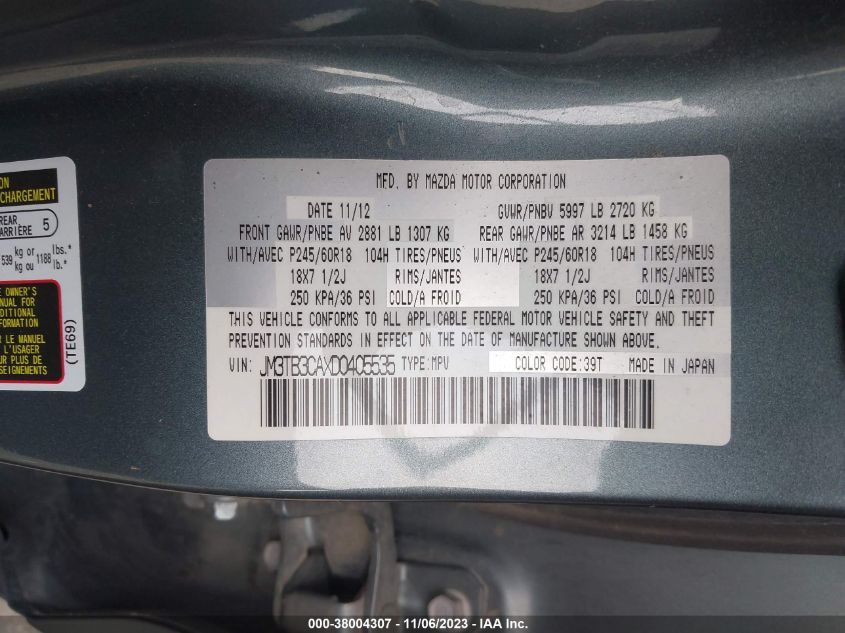 2013 MAZDA CX-9 TOURING - JM3TB3CAXD0405535