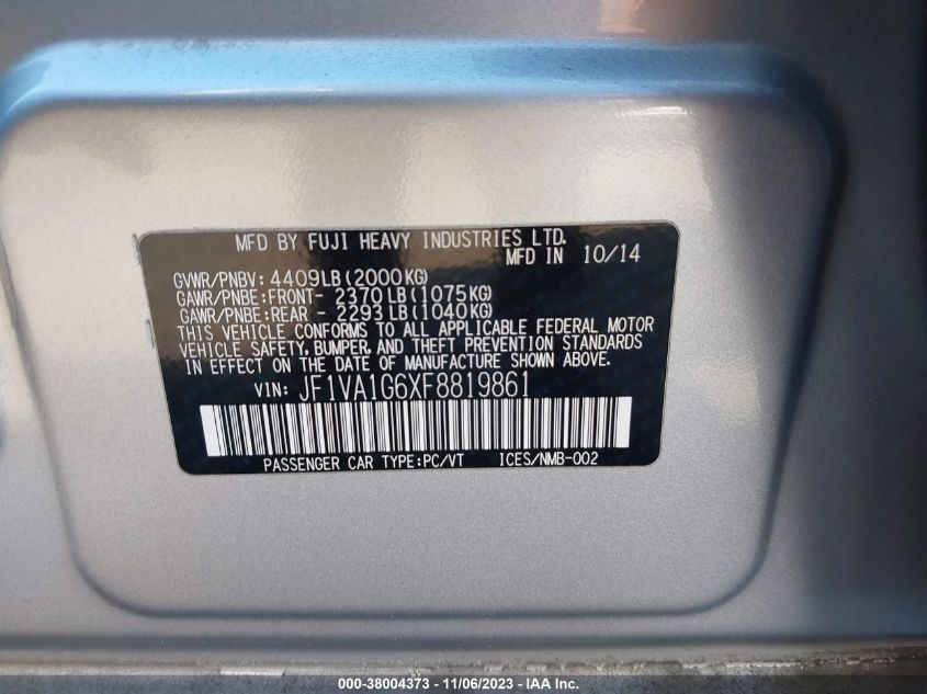 2015 SUBARU WRX LIMITED - JF1VA1G6XF8819861