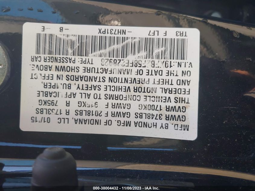 2015 HONDA CIVIC LX - 19XFB2F58FE228928