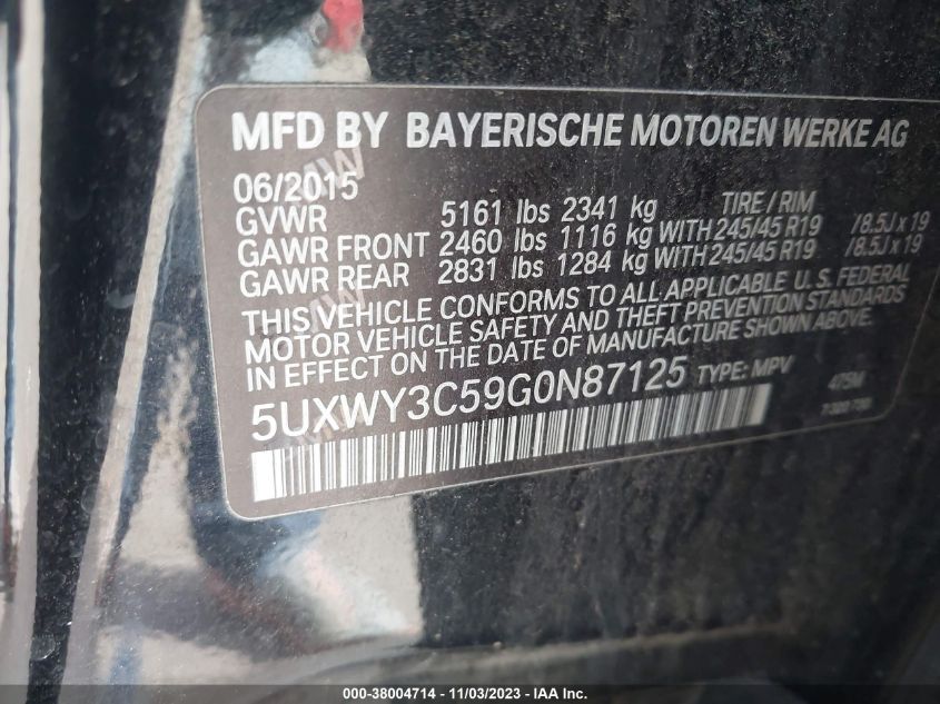 5UXWY3C59G0N87125 2016 BMW X3, photo no. 9