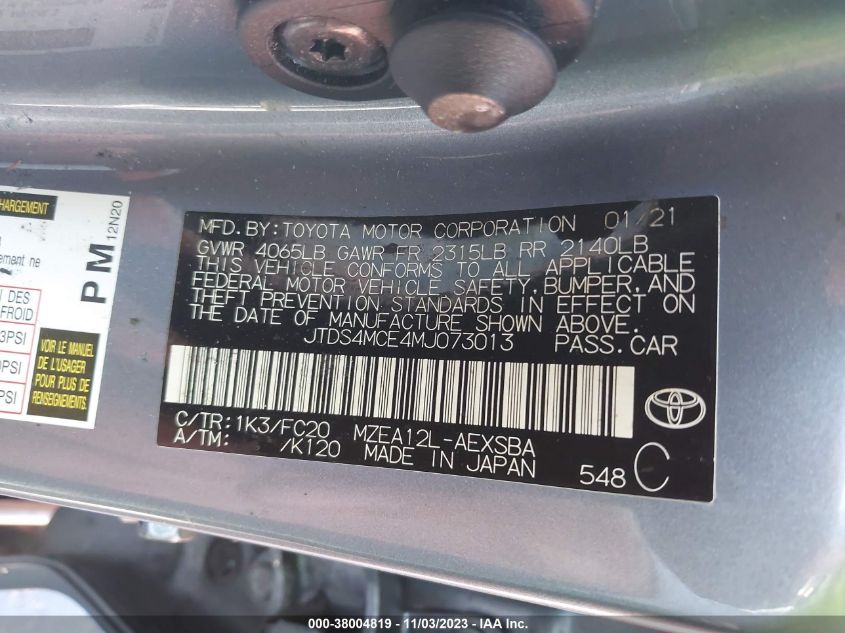 2021 TOYOTA COROLLA SE/NIGHTSHADE/APEX SE - JTDS4MCE4MJ073013