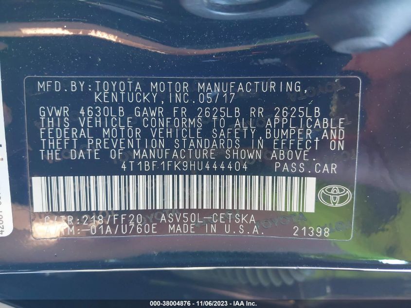 2017 TOYOTA CAMRY LE/XLE/SE/XSE - 4T1BF1FK9HU444404