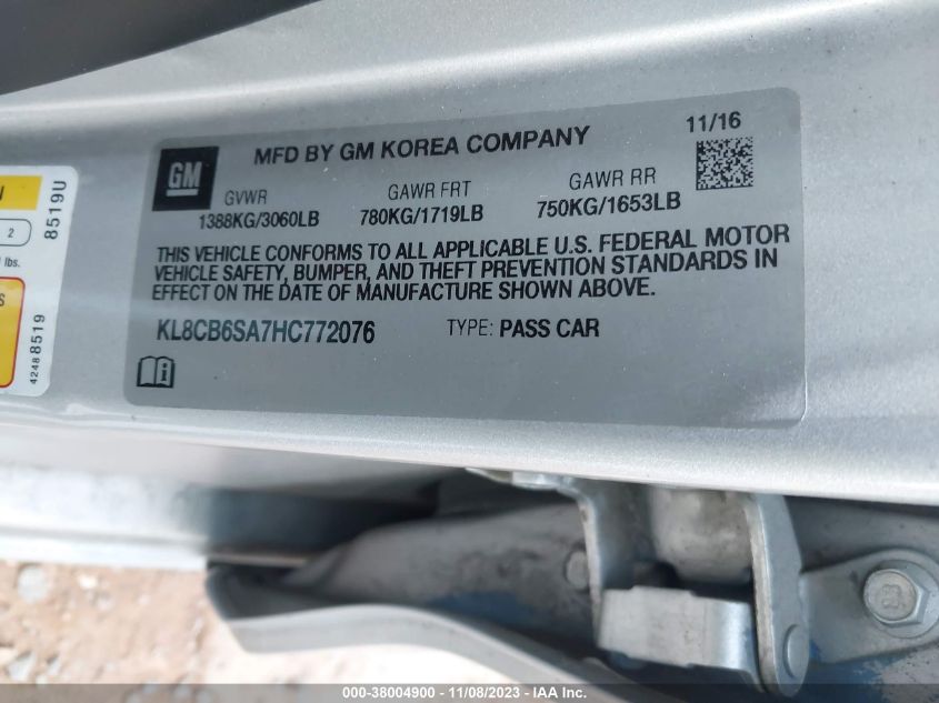 2017 CHEVROLET SPARK LS - KL8CB6SA7HC772076