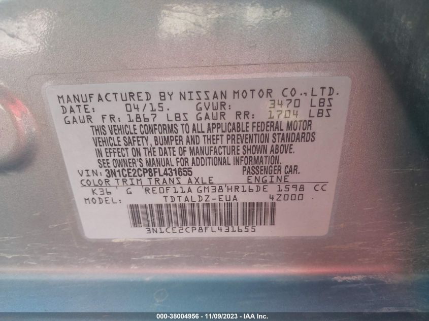 2015 NISSAN VERSA NOTE S/S PLUS/SV/SL/SR - 3N1CE2CP8FL431655
